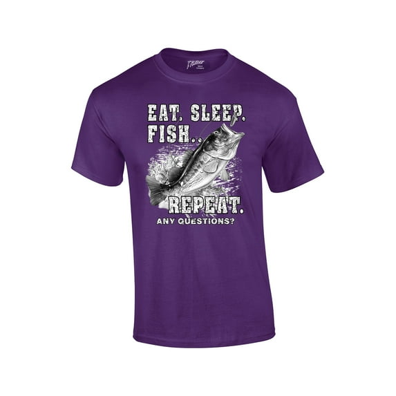 Fishing Eat Sleep Fish Repeat Funny Outdoors Novelty Short Sleeve T-shirt Fisherman Bass Trout Catfish Crappie Walleye-Purple-XXL