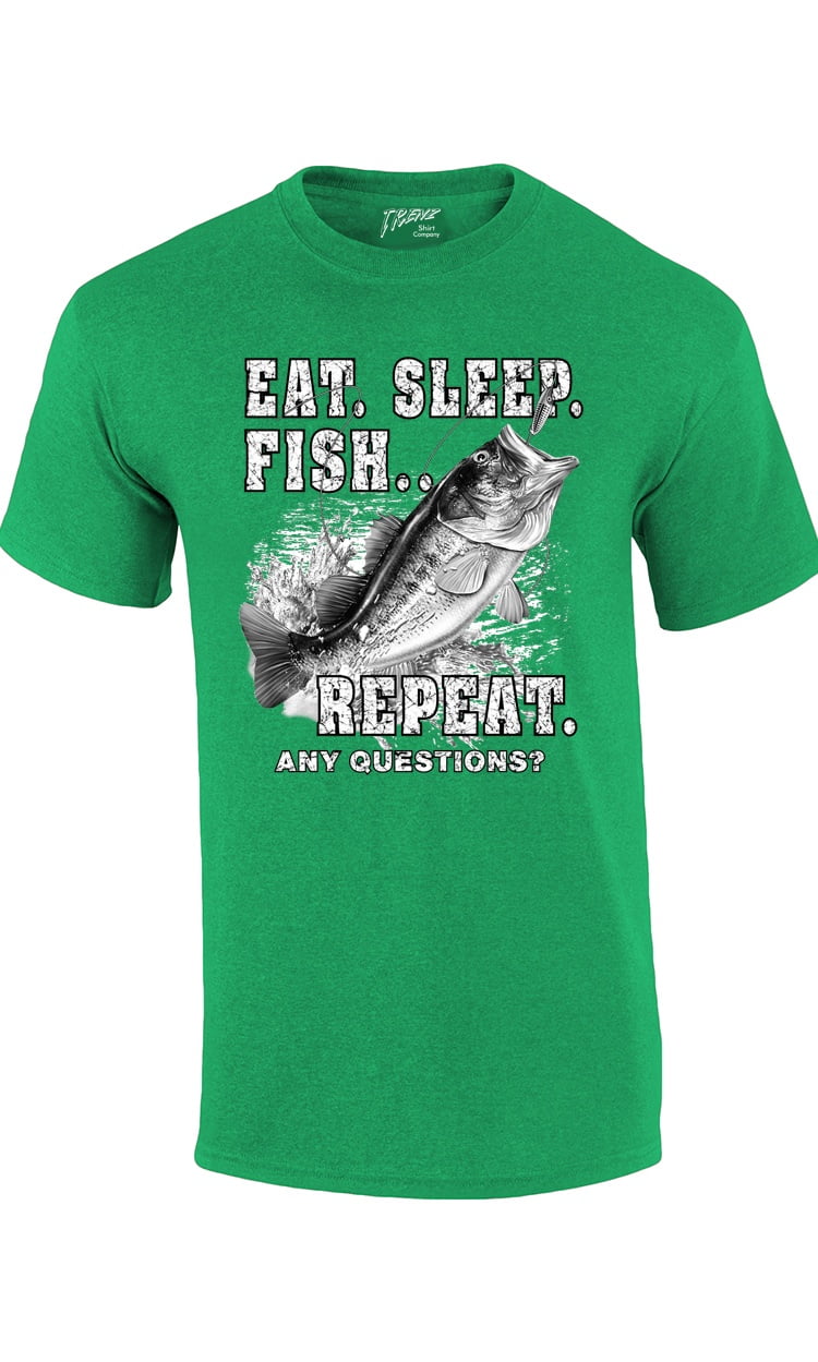 Fishing Eat Sleep Fish Repeat Funny Outdoors Novelty Short Sleeve T-shirt  Fisherman Bass Trout Catfish Crappie Walleye-Military-Large 