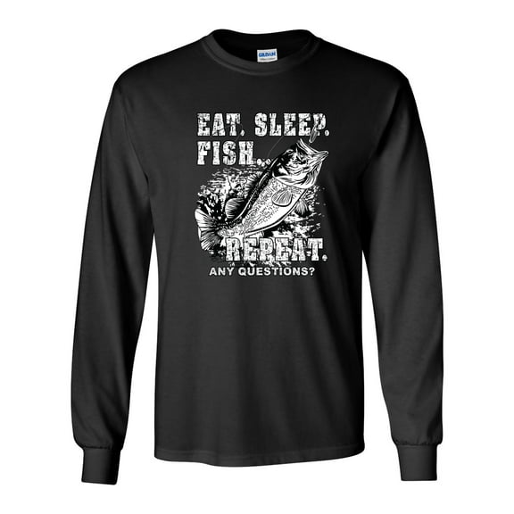 Fishing Eat Sleep Fish Unisex Adult Long Sleeve T-shirt-Black-small