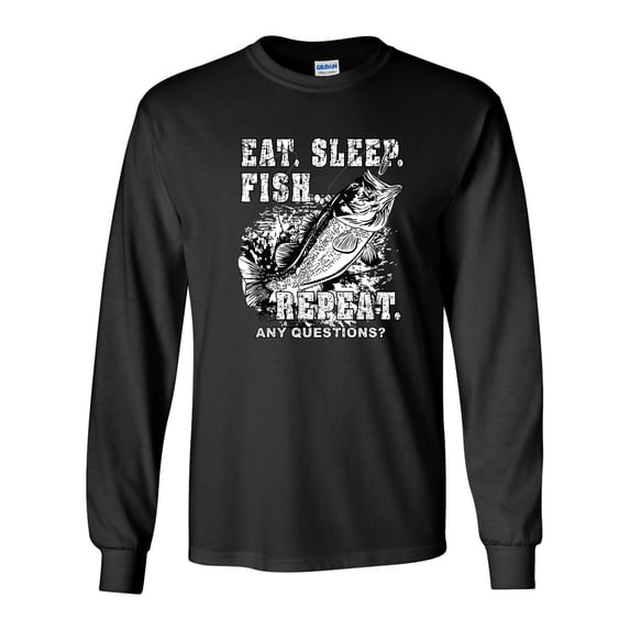 Fishing Eat Sleep Fish Unisex Adult Long Sleeve T-shirt-Black-xl
