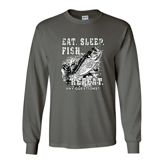 Fishing Eat Sleep Fish Unisex Adult Long Sleeve T-shirt-Charcoal-4xl
