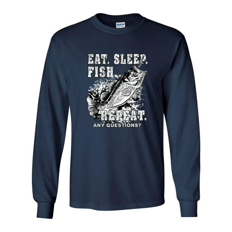Fishing Eat Sleep Fish Unisex Adult Long Sleeve T-shirt-Navy-large 