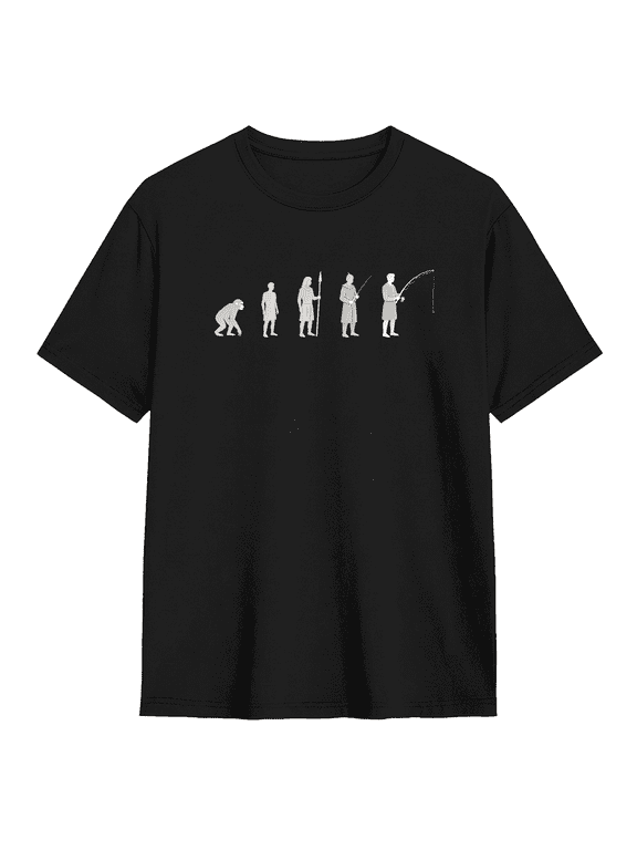 Fishing Evolution Retro Graphic Tee for Men, Humorous Fishing Cotton Short Sleeves T-Shirt