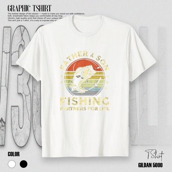 Fishing Father Son Matching Bass Fish Funny Dad Graphic Apparel Unisex T-Shirt, S-5XL