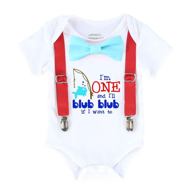 Fishing First Birthday Outfit Fish Shirt Baby Boy One Aqua Bow Tie Blub  Blub 24 months 