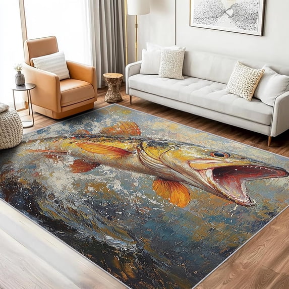 Fish Rags Rugs Designs Fishing Fish Area Rugs, Wildlife Nature Carpet, Washable Non Slip Low ...