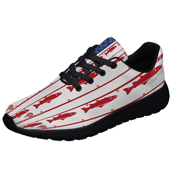 Fishing Fish Stipes American flag Shoes Sneakers Black Size 8