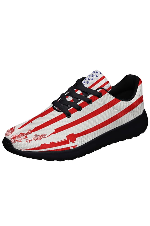 Fishing Fisherman American flag Shoes Sneakers Black Size 12
