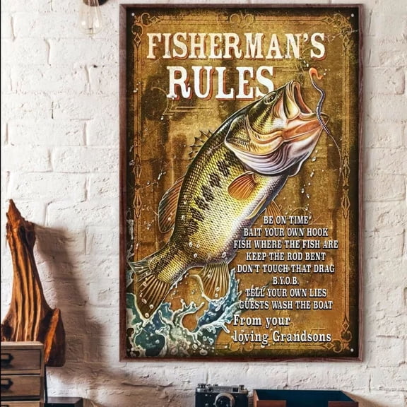 Fishing Fisherman'S Rules Be On Time Bait Your Own Hook Fish Where Fish Poster Wall Art Modern Wall Decor