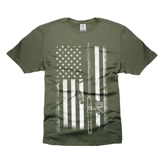 Fishing Flag Shirt USA Patriotic Flag Shirt Fishing Gifts Dad Patriotic Tee Fishing Patriotic Shirt (4X-Large Military Green)