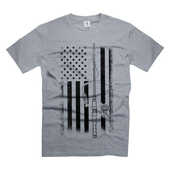 Fishing Flag Shirt USA Patriotic Flag Shirt Fishing Gifts Dad Patriotic Tee Fishing Patriotic Shirt (Large Grey)