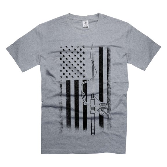 Fishing Flag Shirt USA Patriotic Flag Shirt Fishing Gifts Dad Patriotic Tee Fishing Patriotic Shirt (Medium Grey)