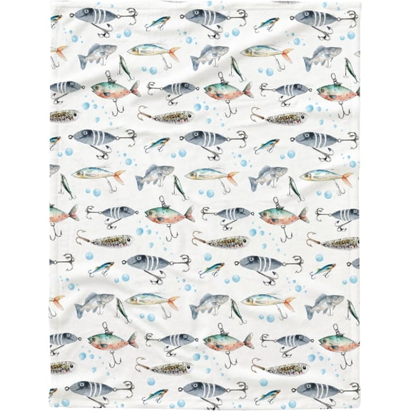 Fishing Flannel Fleece Throw Blanket, Ultra Soft Fluffy Fuzzy Blanket for Living Room Bedroom, Fishing Gifts for Dad Grandpa XS 40"x30" for Pets