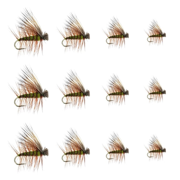 Feeder Creek Premium Elk Hair Caddis Flies 12-Pack Dry Fly Fishing Assortment with 4 Sizes Caddis Dry Flies for Trout