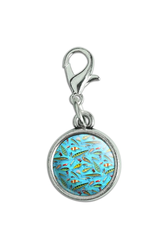 Fishing Flies Lures Fish Pattern Antiqued Bracelet Pendant Zipper Pull Charm with Lobster Clasp