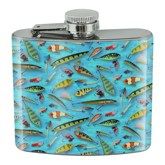 Fishing Flies Lures Fish Pattern Stainless Steel 5oz Hip Drink Kidney Flask