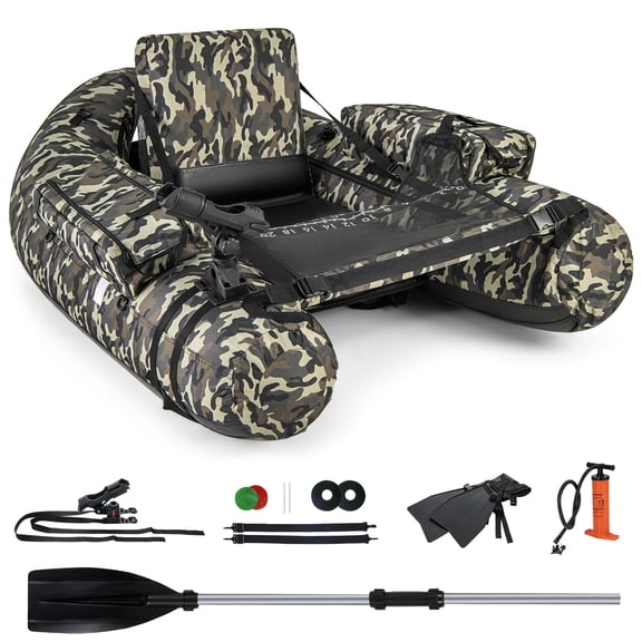 Fishing Float Tube 350lbs Inflatable Belly Boat With Fish Ruler Rod Holder Pump Storage Bag Flippers & Adjustable Straps Portable Backpack For And Angling