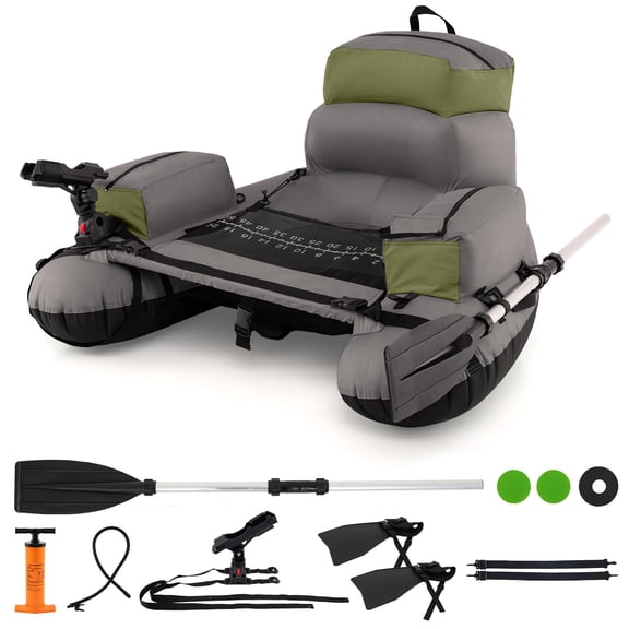 Fishing Float Tube 350lbs Inflatable Belly Boat With Oar Flippers Rod Holder Fish Ruler Hand Pump & Zipper Storage Portable Backpack Tubes For