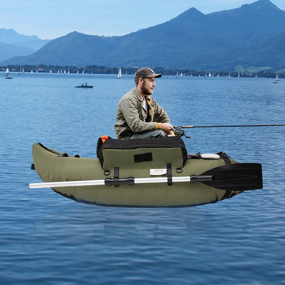Fishing Float Tube Inflatable Oxford Fabric Adult Fishing Boat U Shape Stable Design with Adjustable Backrest Storage Pockets Green 286.6 lbs Capacity Lightweight for Lake River Fishing