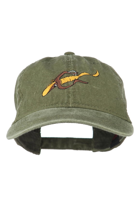 Fishing Floating Jig Embroidered Washed Cap - Olive Green OSFM