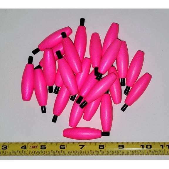 Fishing Floats 2" Bright PINK, 24 Floats, Styrofoam Cigar Shaped, Peg with hole