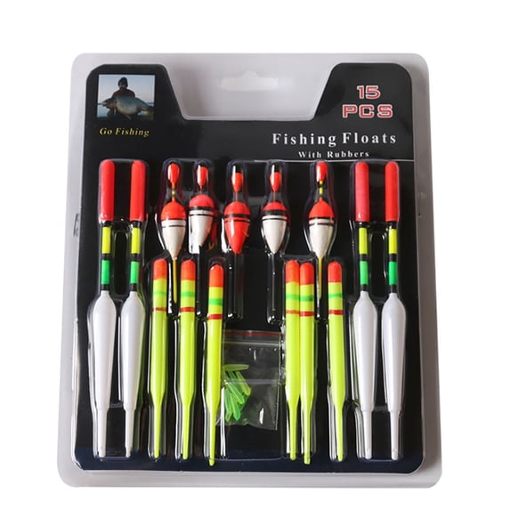 Fishing Floats Set 15 Pack, Assorted Sizes Slip Bobbers for Sea Freshwater Fishing, Plastic Drift Tube Float Kit for River Stream Angling, 3.1in, 3.7in, 5.9in Each Set