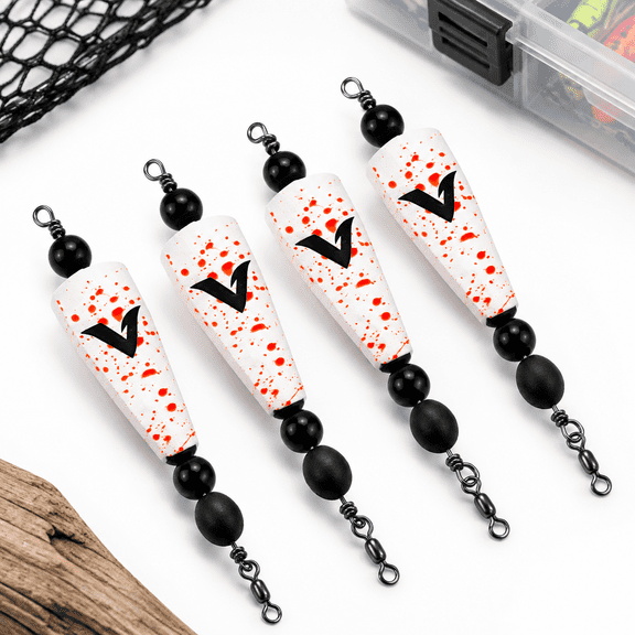 Fishing Floats White with Orange Splatter 3" (3/4oz) Pre-rigged Popping Corks for Saltwater Fishing