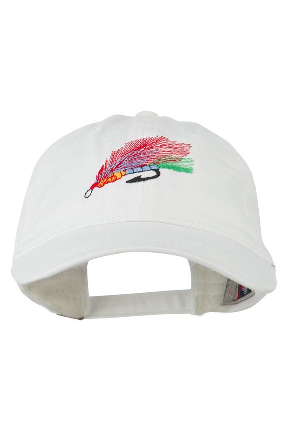 Fishing Fly Embroidered Washed Cap - White OSFM