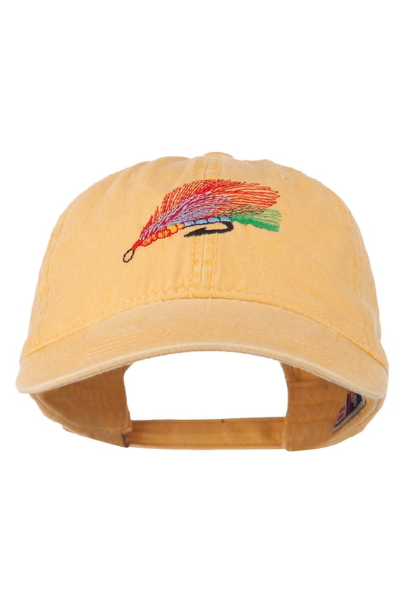 Fishing Fly Embroidered Washed Cap - Yellow OSFM