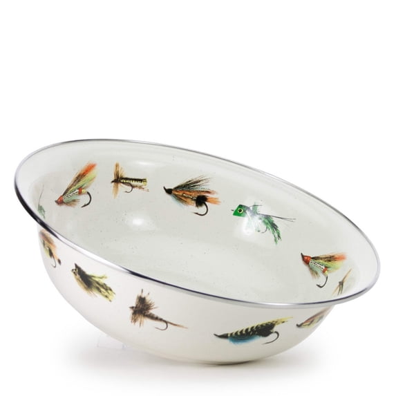 Golden Rabbit Enamelware Fishing Fly Pattern - 4 qt Serving Bowl - Golden Rabbit Enamelware