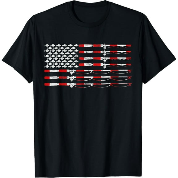 Fishing Fly Rod American Flag gift for Fisherman T-ShirtMen and women, Black T-shirt, size: Extra large