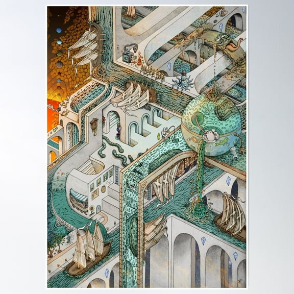 Fishing For Escher Poster Wall Art, Modern Wall Decor, 8x12 UNFRAMED