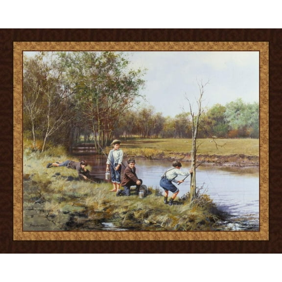 Fishing "Four For The Catch" Panel Cotton Fabric