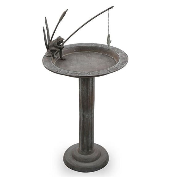 Fishing Frog Verdigris Green Metal Birdbath