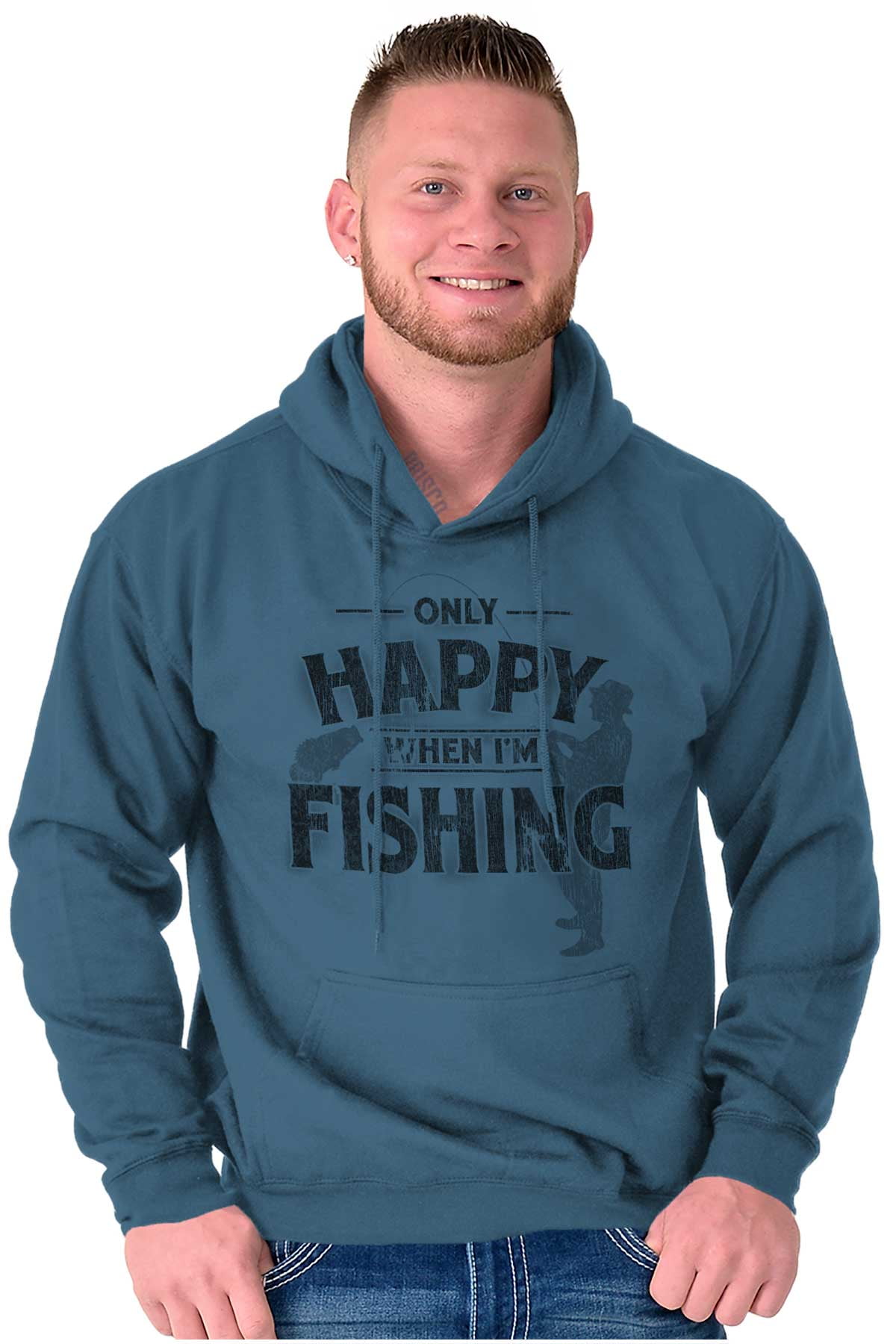 Fishing Funny Happy Angler Fishermens Hoodie Hooded Sweatshirt Men Brisco  Brands 3X