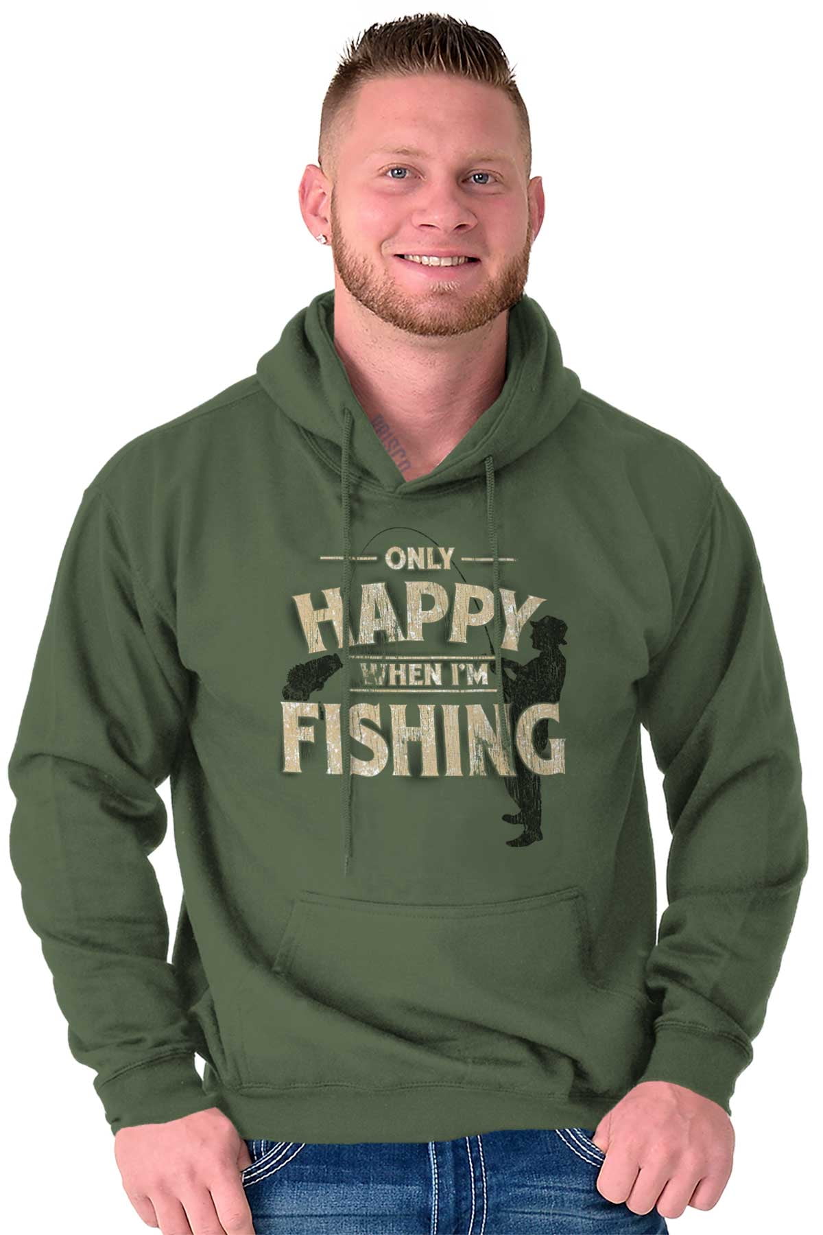 Fishing Funny Happy Angler Fishermens Hoodie Hooded Sweatshirt Men Brisco  Brands L 