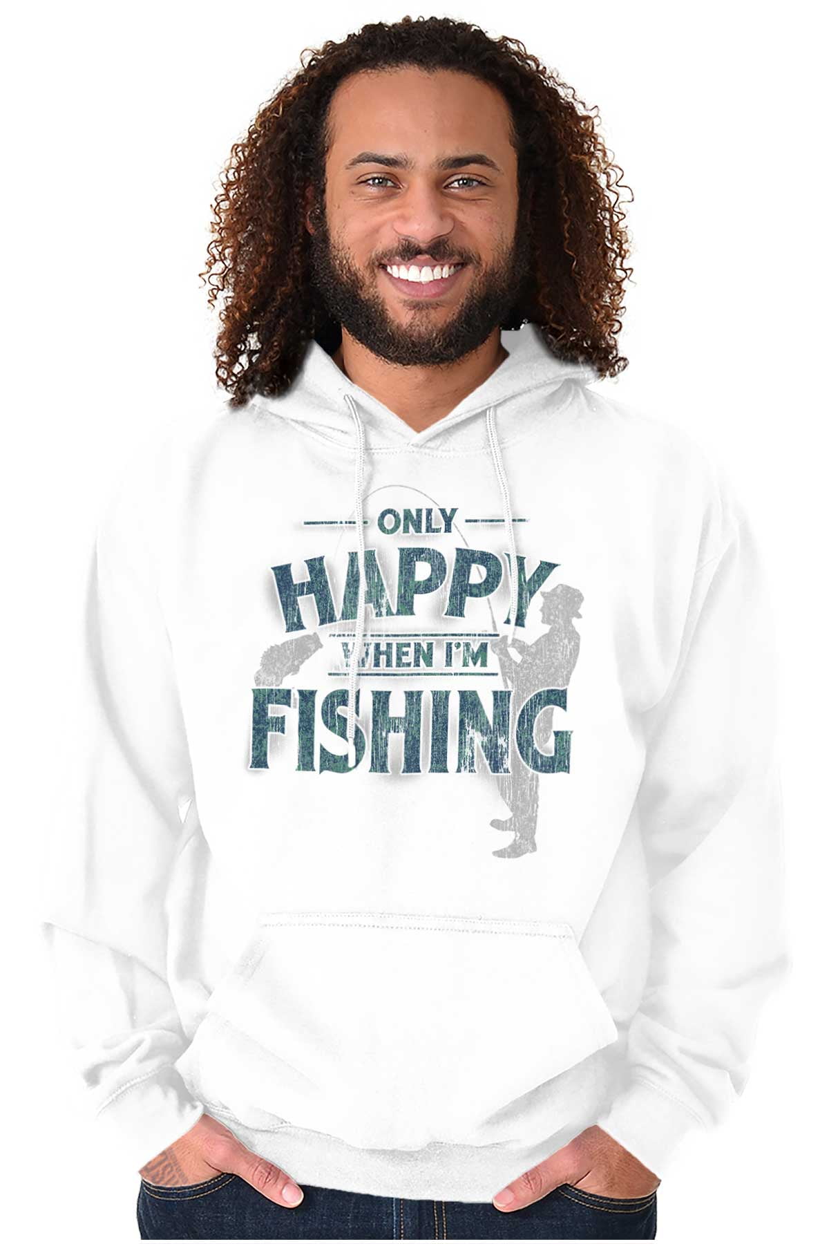 Fishing Funny Happy Angler Fishermens Men's Big & Tall Graphic Hoodie Brisco Brands 3X