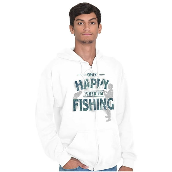 Fishing Funny Happy Angler Fishermens Men's Big & Tall Graphic Zip Up Hoodie Brisco Brands 2X