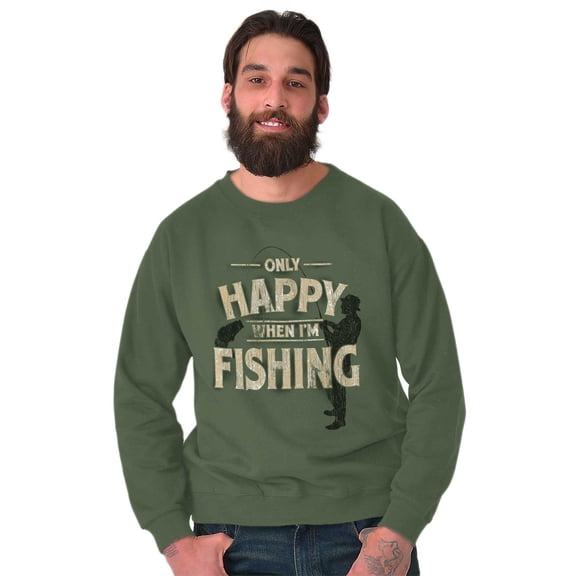 Fishing Funny Happy Angler Fishermens Men's Crewneck Sweatshirt Brisco Brands X
