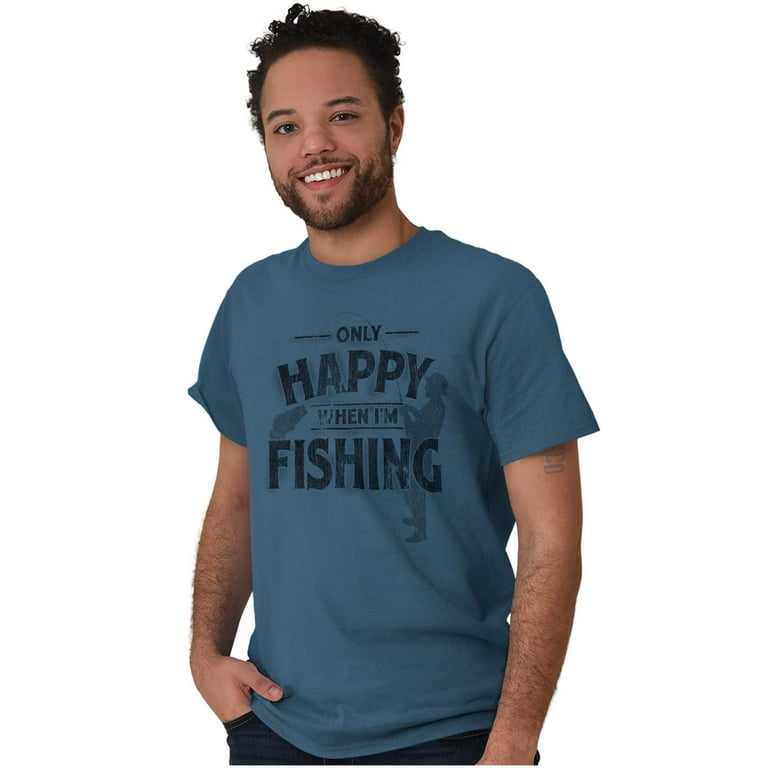 Brisco Brands Only Happy When Fishing Fisherman Angler T Shirt Tee, adult Unisex, Size: XL, Blue