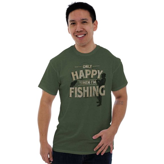 Fishing Funny Happy Angler Fishermens Men's Graphic T Shirt Tees Brisco Brands X