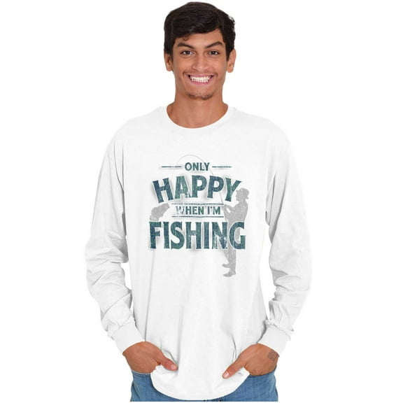 Fishing Funny Happy Angler Fishermens Men's Long Sleeve Tee T Shirt Brisco Brands S