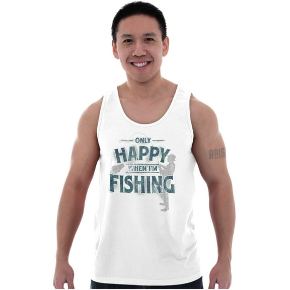 Fishing Funny Happy Angler Fishermens Tank Top Sleeveless Tee Men Brisco Brands L