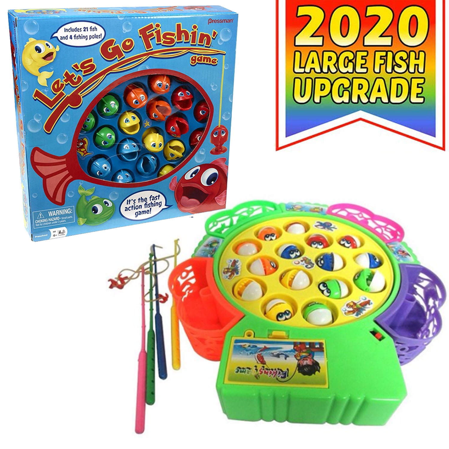 Haktoys Fishing Game Toy Set with Rotating Board | Now with Music On/Off Switch for Quiet Play | Includes 21 Fish and 4 Fishing