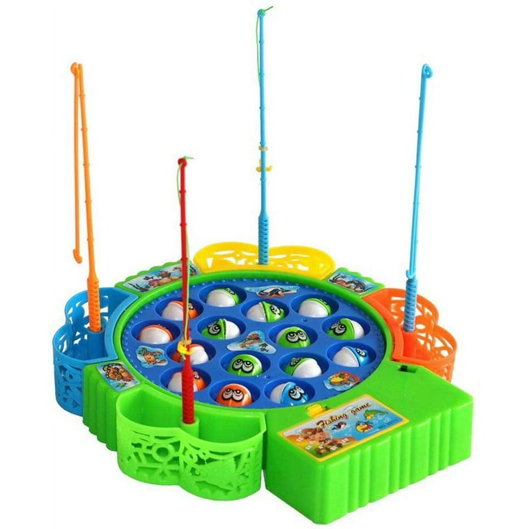 Fishing Game Toy Set with Single-Layer Rotating Board Includes 15 Fish and  4 Fishing Poles, Safe and Durable Gift for Toddlers and Kids