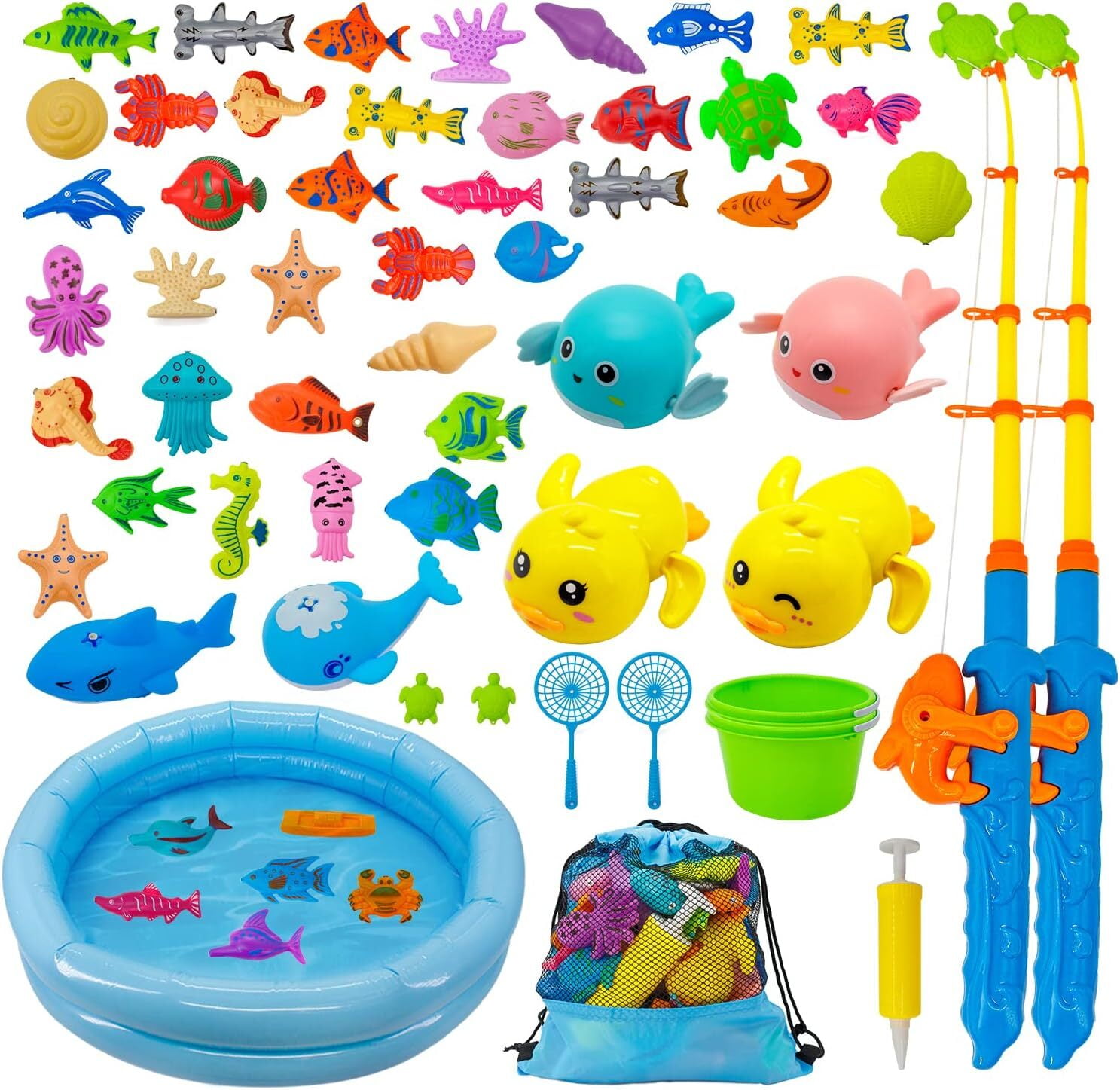 Toddler Beach Toy Fishing Set - Kids Bathtub Play Game with Fishing ...