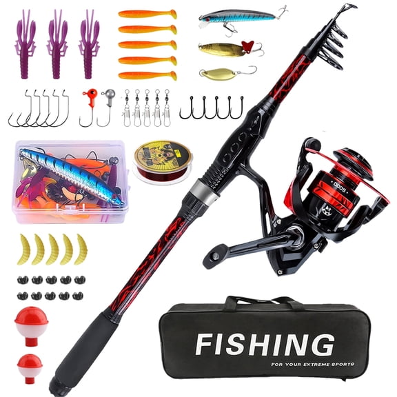 Gijjgole 70 inch Fishing Rod and Reel Combos, Fishing Rod with EVA Material Grip, Telescopic Fishing Gear with Reel Combo Kit with Tackle Box Fishing Line, Gift for Fishing Beginner and Angler, Volca