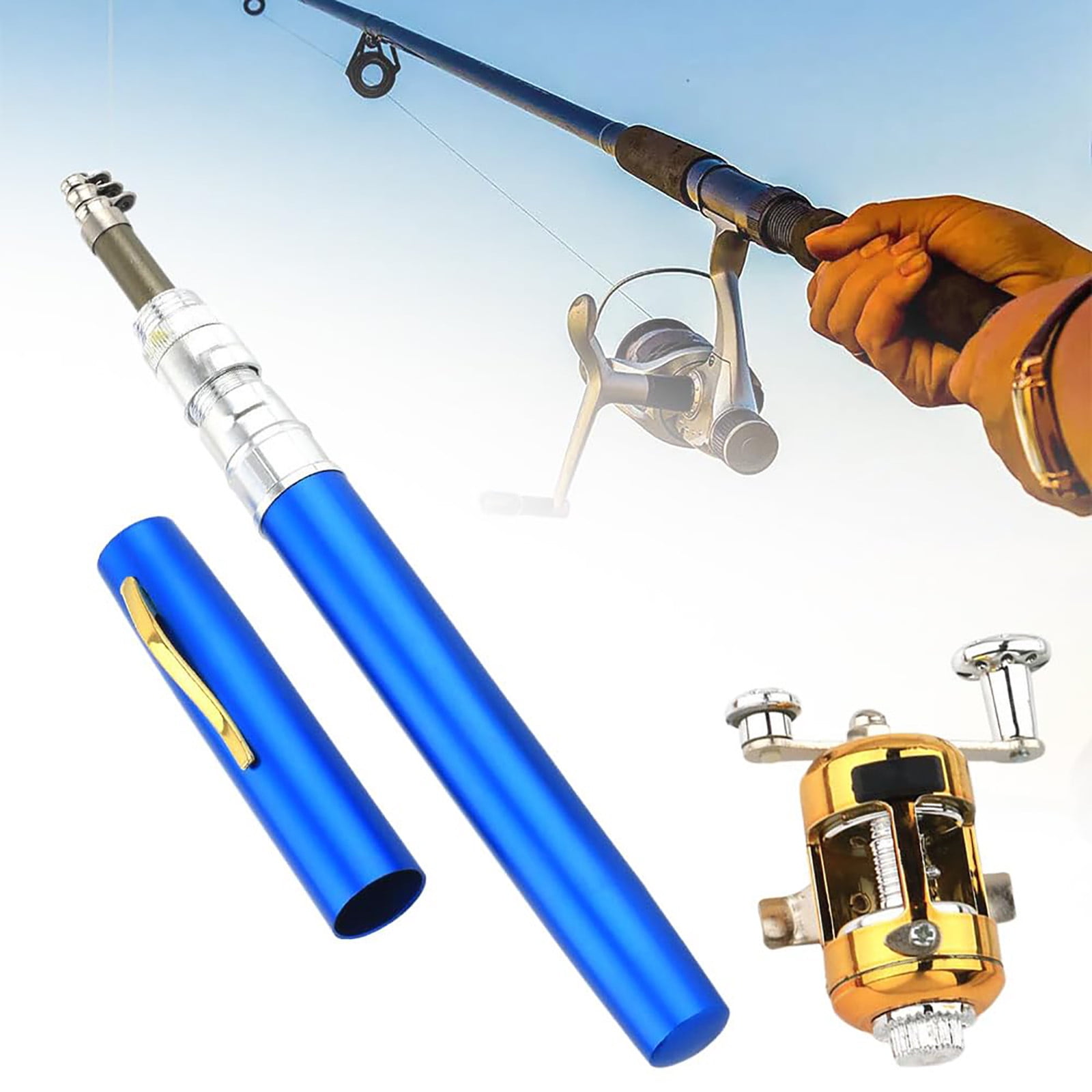 aluminum alloy portable combo mini pocket pen fishing rod Simplefirst Shape Rod with Pole Reel Combos (Blue) : Sports & Outdoors Pen Fishing Rod And Reel