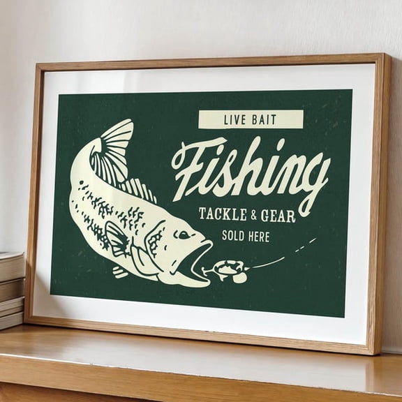 Fishing Gear Print Retro Angler Poster Outdoors Wall Art Fishing Decor- Wall Art Print, 16x24 UNFRAMED