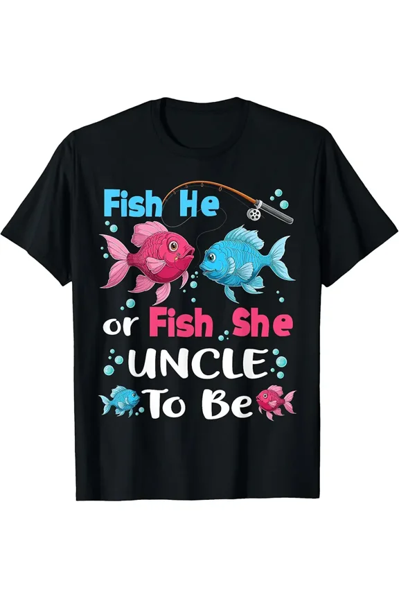 Fishing Gender Reveal Pink Blue Fish Gift for Uncle To Be Unisex Short Sleeve Graphic T-Shirt